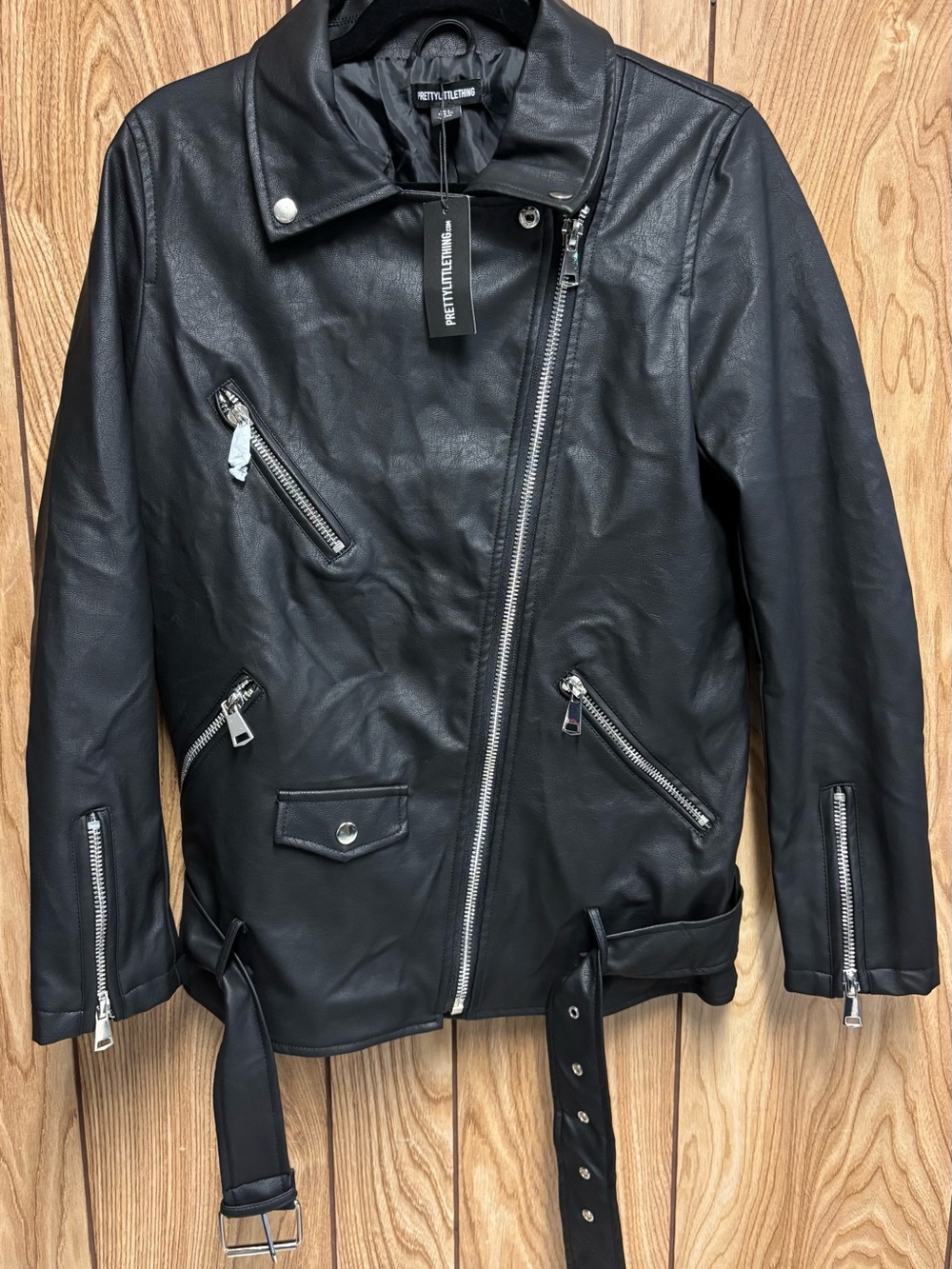 PrettyLittleThing Black Faux Leather Asymmetrical Biker Jacket